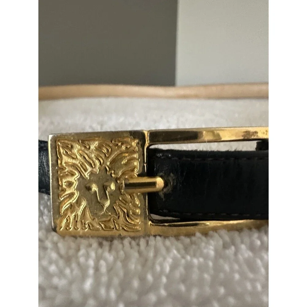 Anne Klein Calderon #8643 Navy Vintage Leather Y2K Belt Gold Lion Buckle Small
